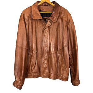 Vintage 90s Brown Leather Coat, Bomber Jacket, by Creation Montreal